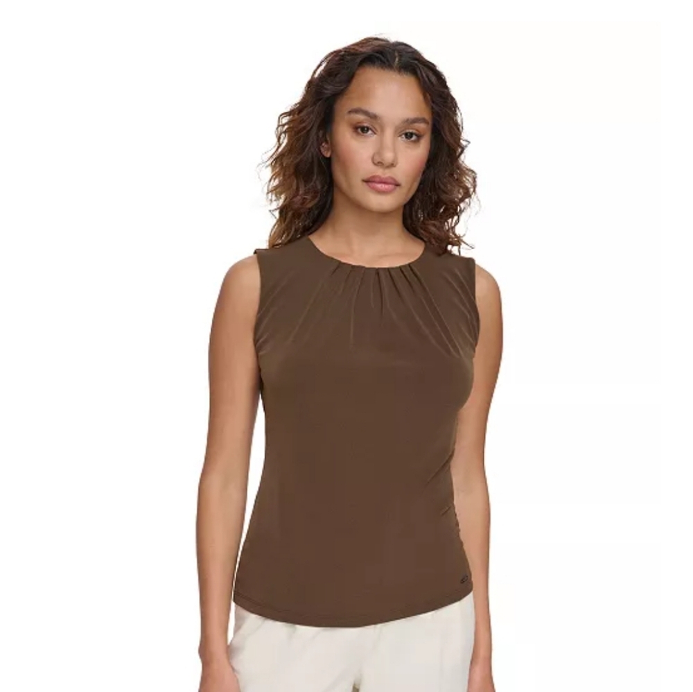 Calvin Klein Sleeveless Pleat- Neck Top